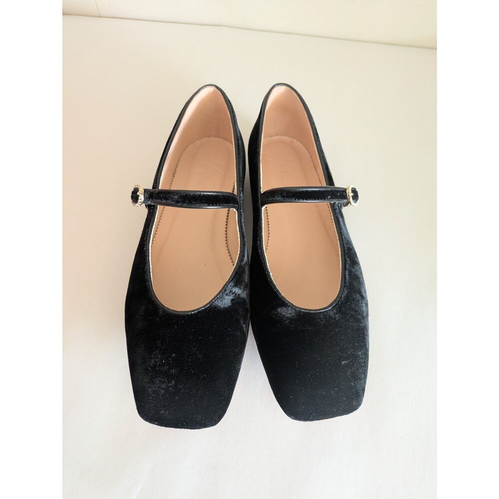 J Crew Anya Mary Jane Flats in Black Velvet Size 7.5 Ballet Buckle Square Toe - Picture 10 of 10